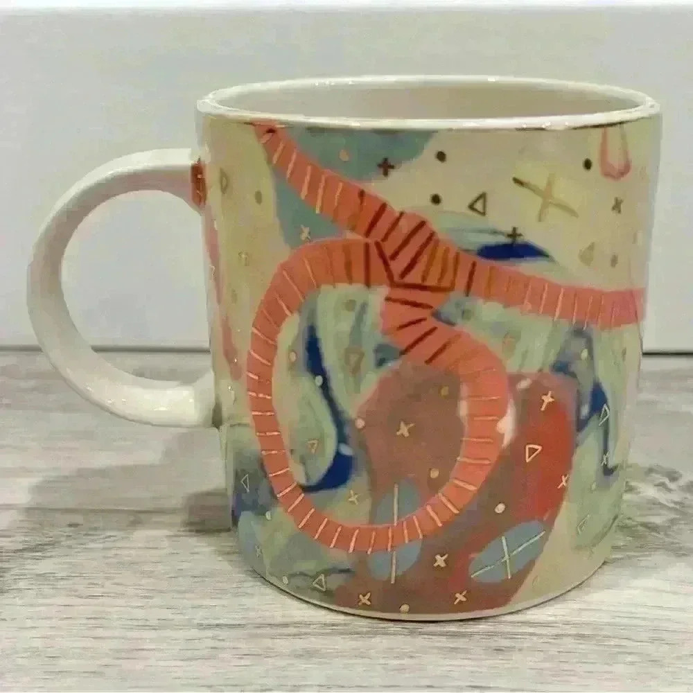 Ruby Pilven Anthropologie Ballarat Mug Gold Pink Ceramic 15oz Coffee Cup